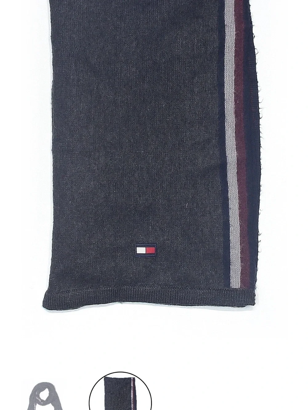 Tommy Hilfiger (2) +Kimberly C Grey Knit Scarve with Red, Cream & Black Stripes
